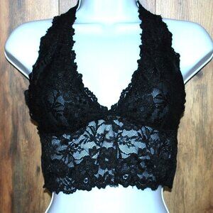 Free People Strap Back Black Lace Cami Bra Medium